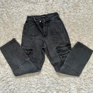 PLT Black Faded Cargo Pants